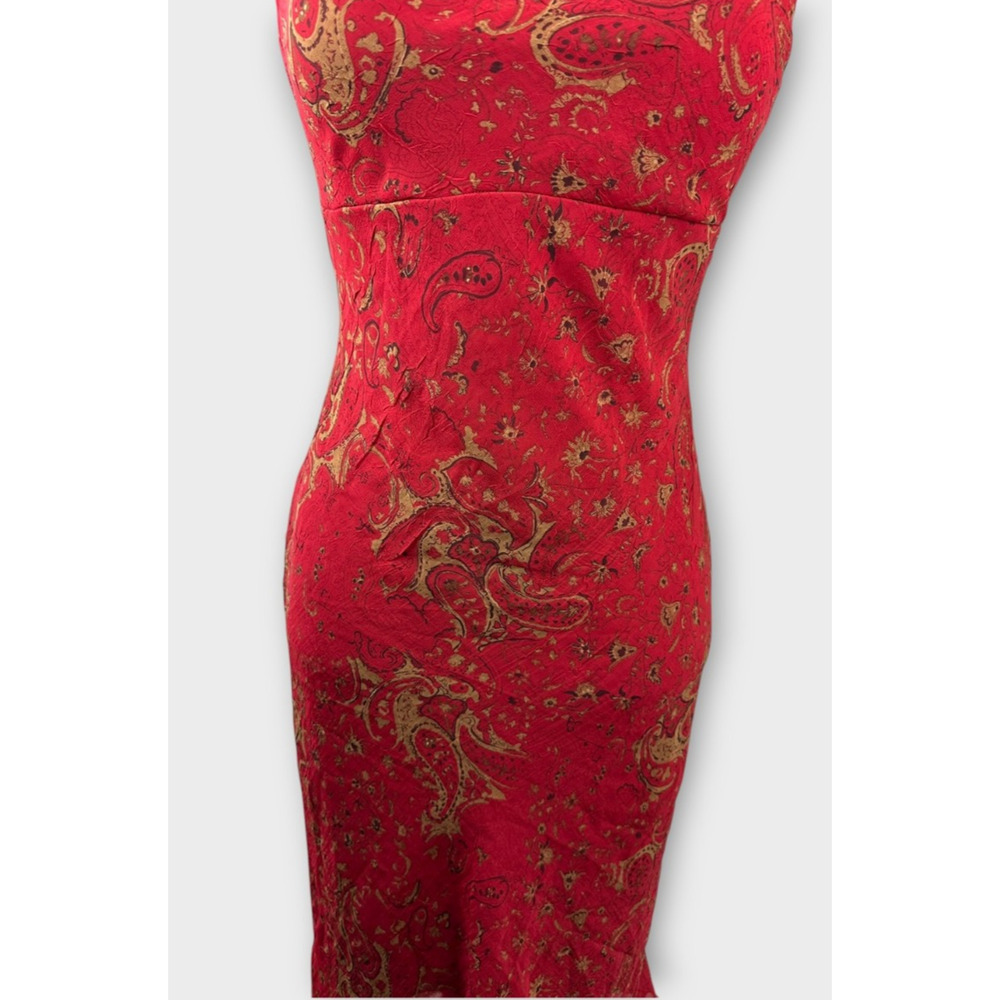 Vintage 90's Y2k B. Darlin Red Floral Paisley Sleeveless Midi Dress Read Size - Picture 4 of 16